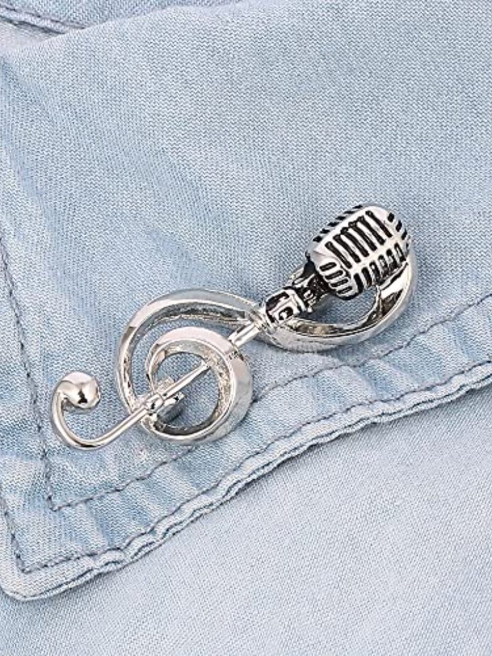 Microphone Music Note Brooch Pins Retro Rock Hip Pop Jewelry for Women Men
